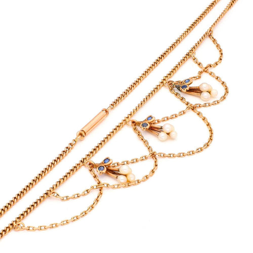 Collier Collier festonné - Collier en or jaune 14 carats, perles et saphirs 58 Facettes 899C700EB13A4E4B9C00AFC9064D8BAE