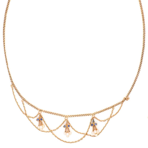 Collier Collier festonné - Collier en or jaune 14 carats, perles et saphirs 58 Facettes 899C700EB13A4E4B9C00AFC9064D8BAE