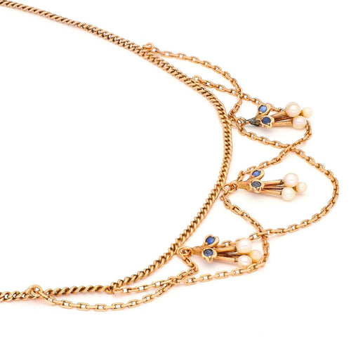 Collier Collier festonné - Collier en or jaune 14 carats, perles et saphirs 58 Facettes 899C700EB13A4E4B9C00AFC9064D8BAE