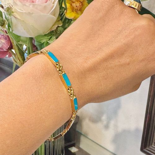 Bracelet Bracelet à maillons en or jaune 18 carats et turquoise 58 Facettes 3E7F7546B63B42FEA8BCDC7309691E4B
