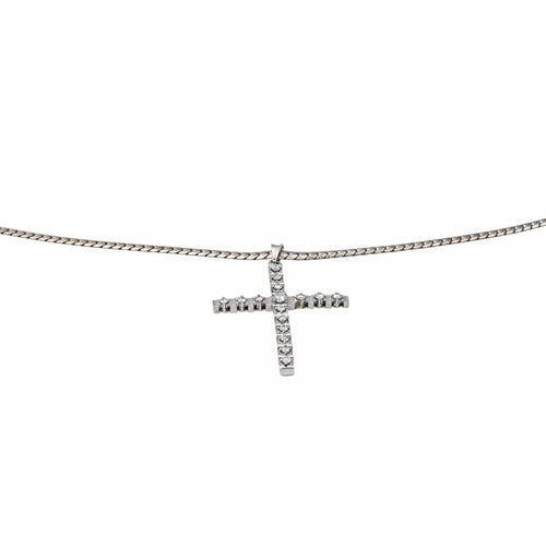 Collier Collier croix en or blanc 18 carats et diamants 58 Facettes 1752355CN