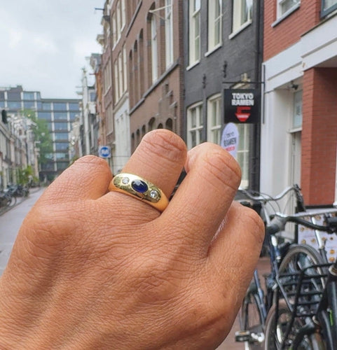 Bague 59 Bague gitane en or jaune 14 carats avec saphir et diamants 58 Facettes 038386F14D9A403B99651F0751D37B04