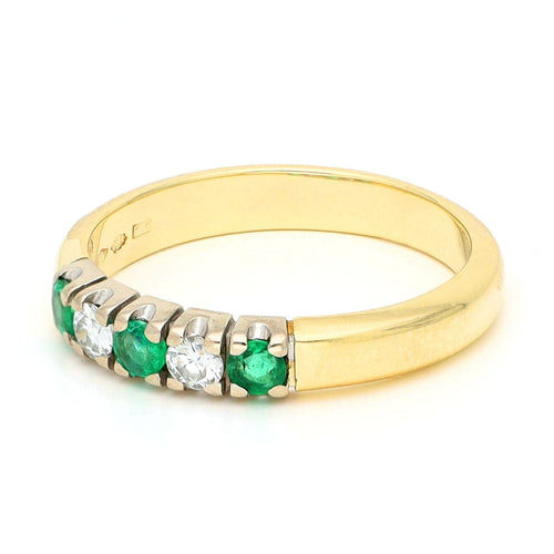 Bague 52.5 Bague ligne cinq pierres en or jaune et blanc 14 carats, diamants et émeraudes 58 Facettes 78A836AE470A492DA0A6D54A4C88D17D