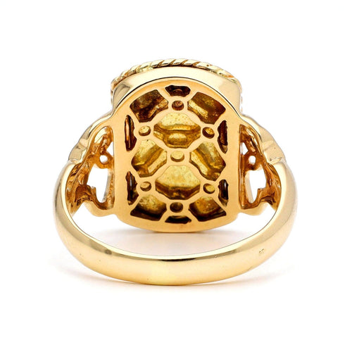 Bague 61 Bague treillis en or jaune 14 carats, diamants et émail 58 Facettes E9D02CAC82424A9E93FB62EBBFAA7096