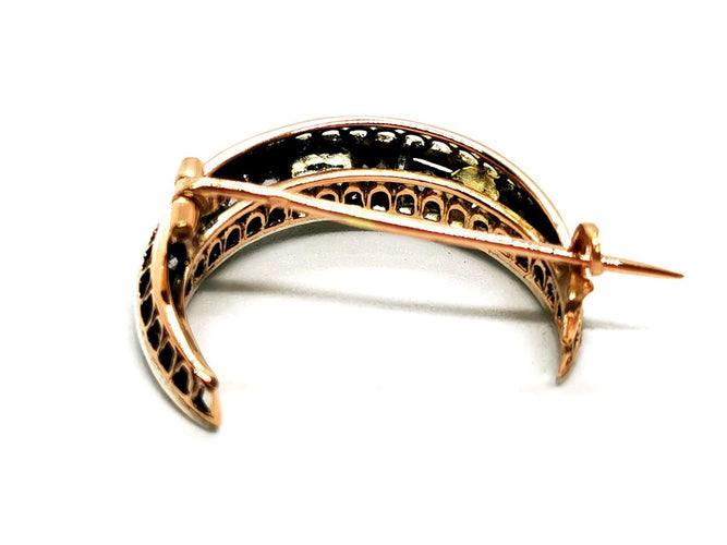 Broche Broche lune en or jaune 14 carats, argent, perles et diamants 58 Facettes 1791809CN