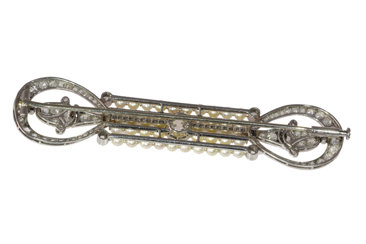 Broche Broche barrette Art déco en platine, diamants et perles 58 Facettes 18115-0042