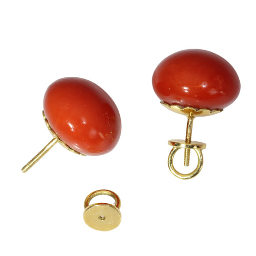 Boucles d'oreilles Boucles d'oreilles puces anciennes en or jaune 18K et corail rouge (vers 1900) 58 Facettes 18128-0051