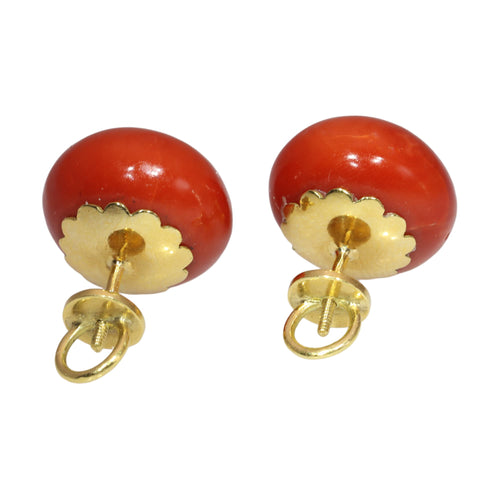 Boucles d'oreilles Boucles d'oreilles puces anciennes en or jaune 18K et corail rouge (vers 1900) 58 Facettes 18128-0051