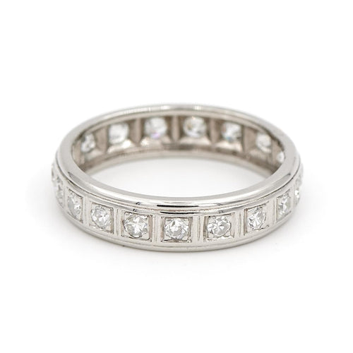 Bague 56 Alliance américaine - Bague en platine sertie de diamants 58 Facettes 1816558CN