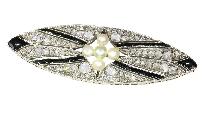 Broche Broche Art déco en argent sur or 18K, diamants, onyx et perles 58 Facettes 18309-0001