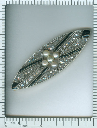 Broche Broche Art déco en argent sur or 18K, diamants, onyx et perles 58 Facettes 18309-0001