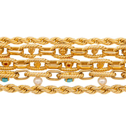 Bracelet Bracelet manchette en or jaune 18 carats cornaline, chrysoprase et turquoise 58 Facettes 1833431CN