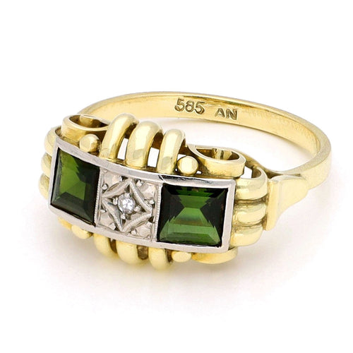 Bague 54.5 Bague tank rétro en or 14k avec tourmalines et diamant 58 Facettes 0AABCE368A9D4C8E8D69FDF004B882DB