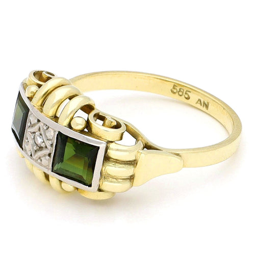 Bague 54.5 Bague tank rétro en or 14k avec tourmalines et diamant 58 Facettes 0AABCE368A9D4C8E8D69FDF004B882DB
