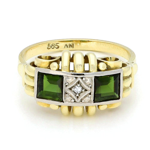 Bague 54.5 Bague tank rétro en or 14k avec tourmalines et diamant 58 Facettes 0AABCE368A9D4C8E8D69FDF004B882DB
