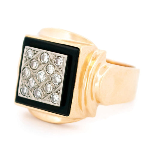 Bague 56 Bague chevalière vintage en or jaune 14k avec diamants et onyx 58 Facettes BC82966C7D91480085CBF6C6C5A7C2E6