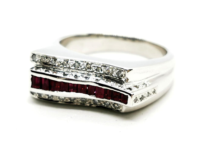 Bague 54 Bague Tank Or blanc Rubis, Diamant 58 Facettes 1888306CN