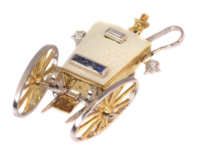 Broche Broche carrosse vintage années 1950 en or 18K, diamants et saphirs 58 Facettes 19220-0011