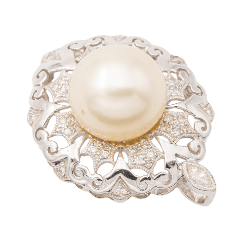 Pendentif Pendentif vintage en or blanc avec perle et diamants 58 Facettes 1931141CN