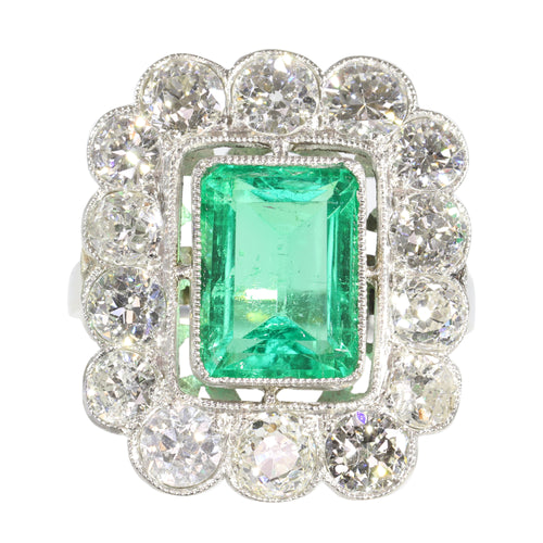 Bague 52 Bague de fiançailles en platine, émeraude 2,20 ct et diamants 58 Facettes 19343-0010