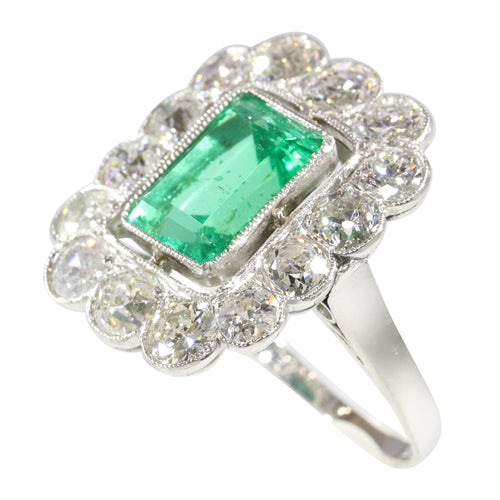 Bague 52 Bague de fiançailles en platine, émeraude 2,20 ct et diamants 58 Facettes 19343-0010