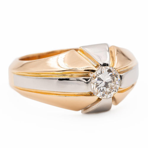 Bague 57 Bague solitaire tank en or jaune 18 carats et platine 950 avec diamant 58 Facettes 1986230CN