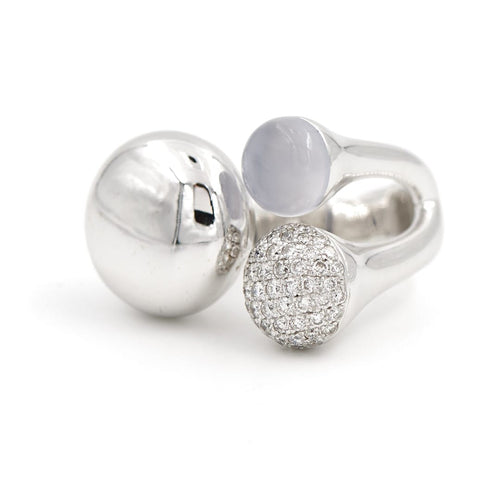 Bague 49 Bague trilogie en or blanc 18 carats, diamants et calcédoine 58 Facettes 1996141CN