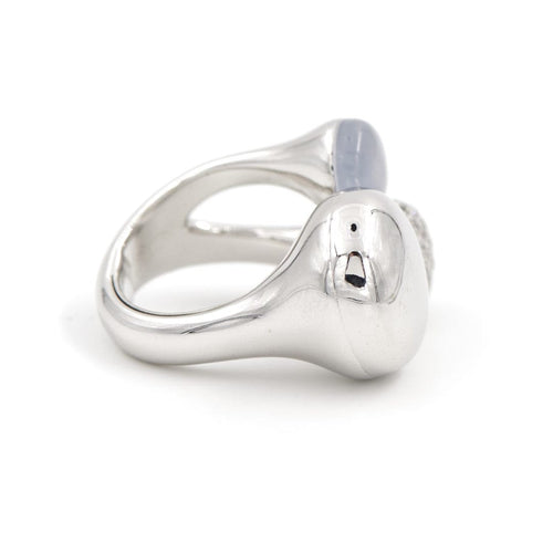 Bague 49 Bague Or blanc Diamant, Calcédoine 58 Facettes 1996141CN