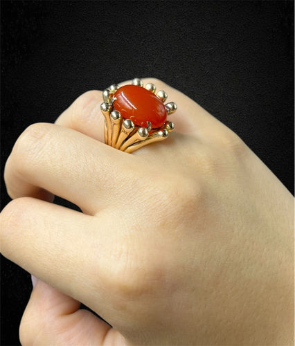 Bague Cornucopia - Bague en or jaune 18 ct et cornaline cabochon 58 Facettes