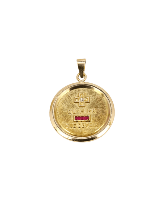 Pendentif AUGIS - Médaille amour ronde or jaune diamant rubis 58 Facettes J517