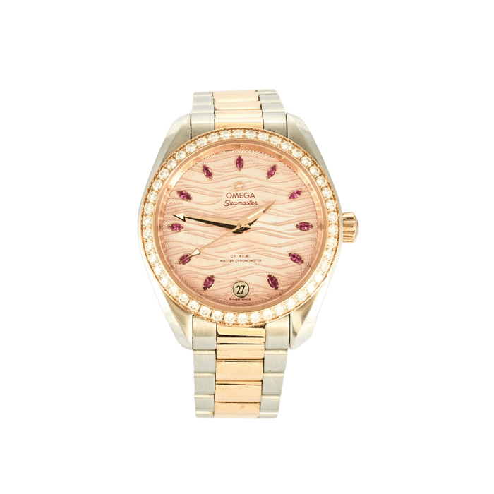 Montre OMEGA - Seamaster Aqua Terra - Montre de dame, or rose, rubis et diamants 58 Facettes 240642