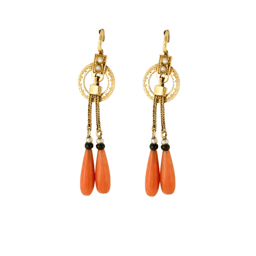 Boucles d'oreilles Boucles d'oreilles Napoléon III corail perles onyx 58 Facettes