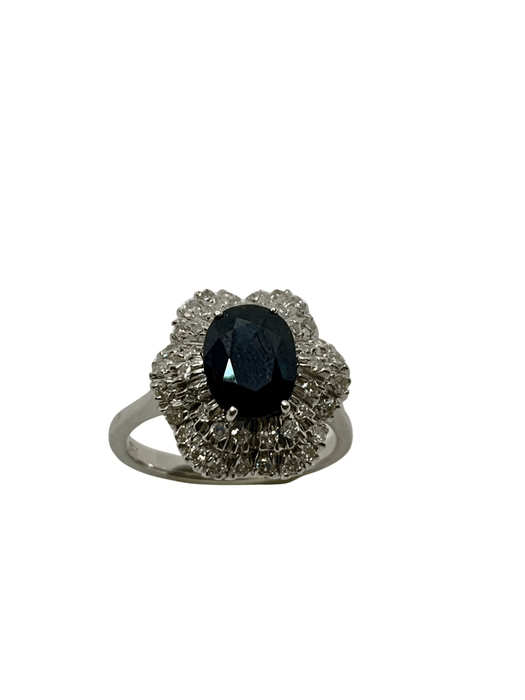 Bague 52 Bague vintage avec saphir bleu et diamants 58 Facettes