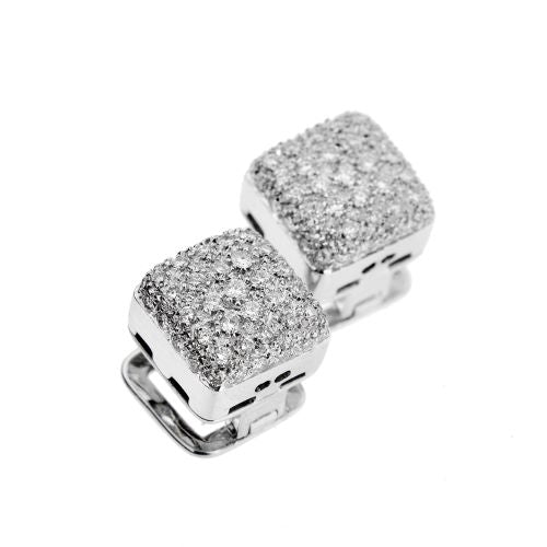 Boucles d'oreilles Boucles d'oreilles - Puces carrées en or blanc 18 kt et diamants 58 Facettes 13519