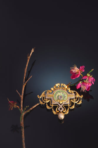 Collier Belle Époque - Collier et broche en or jaune 18K, platine, diamants et perles 58 Facettes 20198-0036