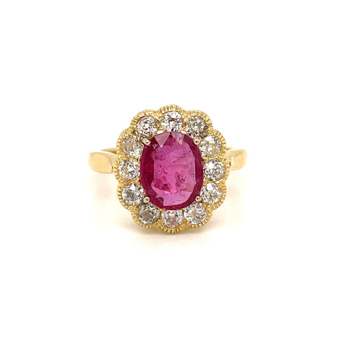 Bague 56 Bague cluster en or rose 18 carats rubis et diamants 58 Facettes