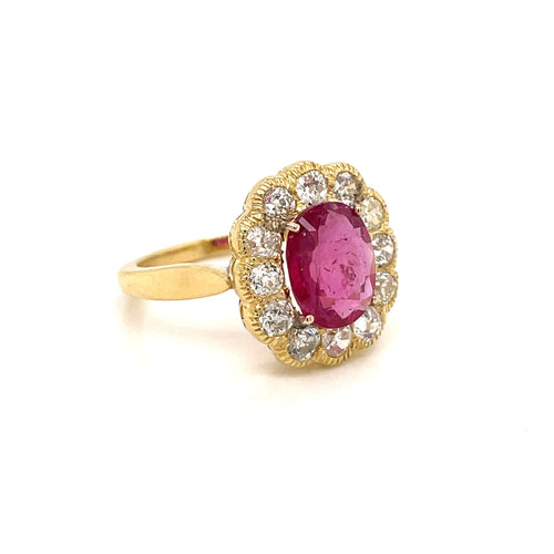 Bague 56 Bague cluster en or rose 18 carats rubis et diamants 58 Facettes