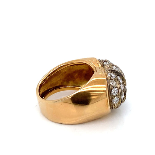 Bague 56 Bague Art déco pavée de diamants en or rose 18 carats et argent 58 Facettes