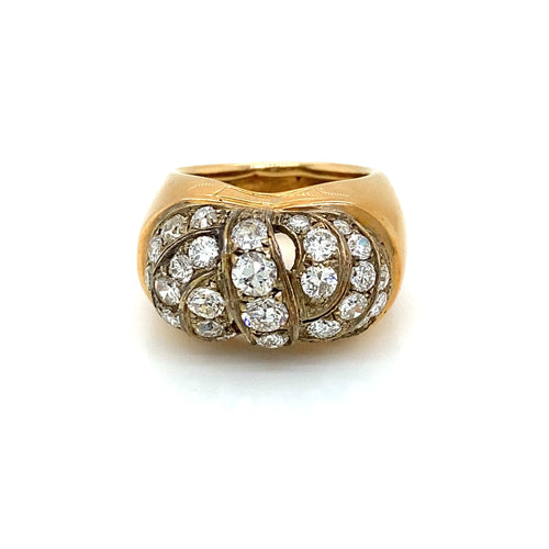 Bague 56 Bague Art déco pavée de diamants en or rose 18 carats et argent 58 Facettes