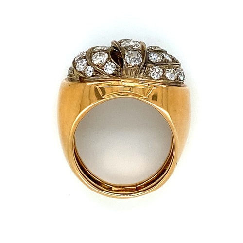 Bague 56 Bague Art déco pavée de diamants en or rose 18 carats et argent 58 Facettes