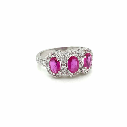 Bague Bague trois pierres rubis et diamants en or 18k 58 Facettes