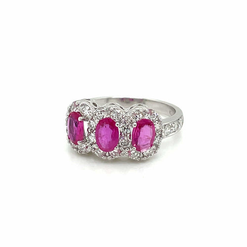 Bague Bague trois pierres rubis et diamants en or 18k 58 Facettes