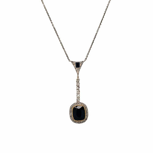 Collier Pendentif collier - Saphir coussin 3 ct et diamants en or 18k 58 Facettes