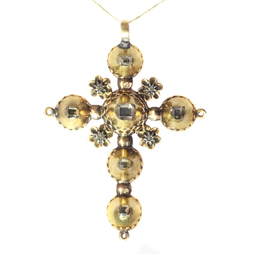 Pendentif Pendentif croix géorgien en or jaune 18K et diamants, vers 1720 58 Facettes 20237-0121
