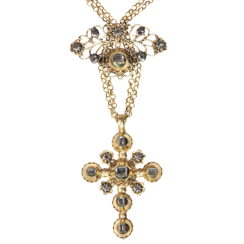 Pendentif Pendentif croix géorgien en or jaune 18K et diamants 58 Facettes 20240-0285