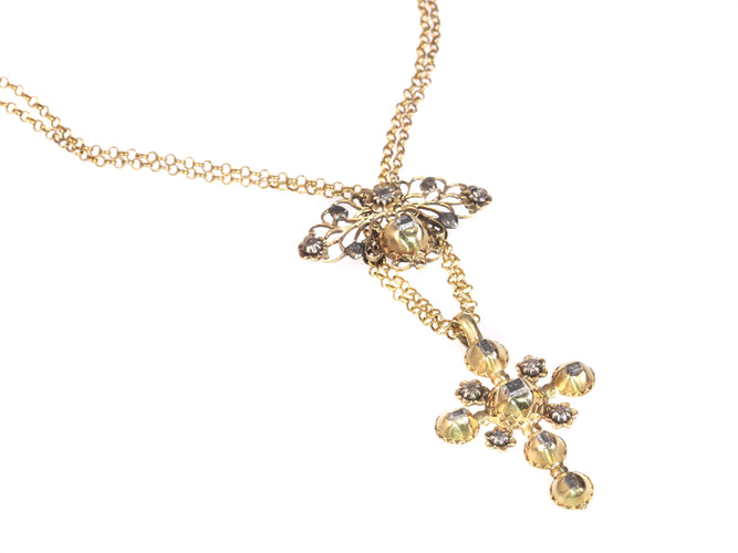 Pendentif Pendentif croix géorgien en or jaune 18K et diamants 58 Facettes 20240-0285