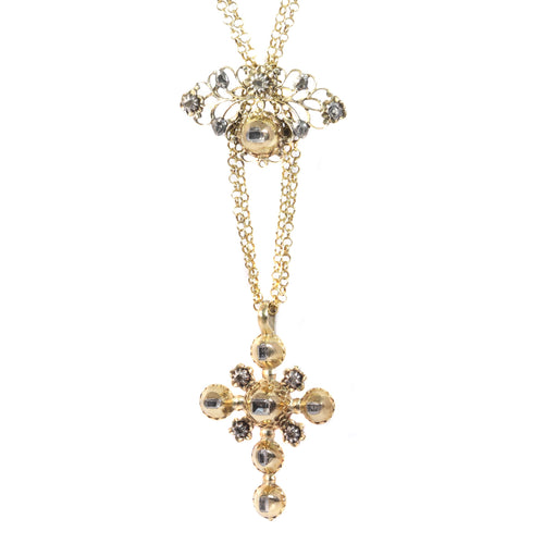 Pendentif Pendentif croix géorgien en or jaune 18K et diamants 58 Facettes 20240-0285