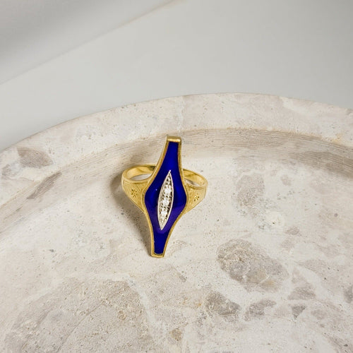 Bague 53 Bague en or 18 carats avec émaille, taille 53 58 Facettes 2791