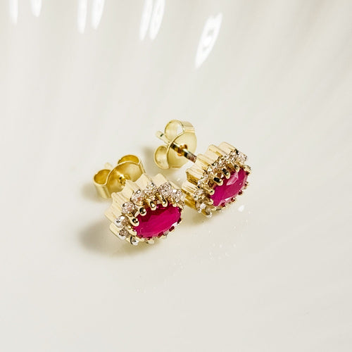 Boucles d'oreilles Ohrstecker - Boucles d’oreilles en or jaune 585 avec rubis et diamants 58 Facettes 2975