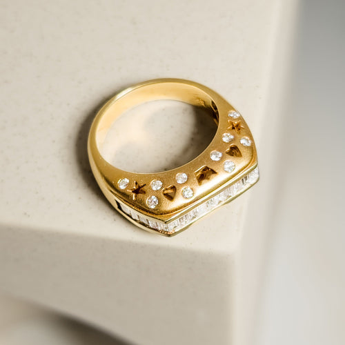 Bague 55 Bague en or jaune 750 avec diamants baguette et brillants 58 Facettes 2668